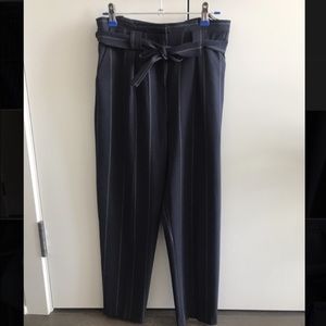 TOPSHOP Navy Striped Toe Waist Pants